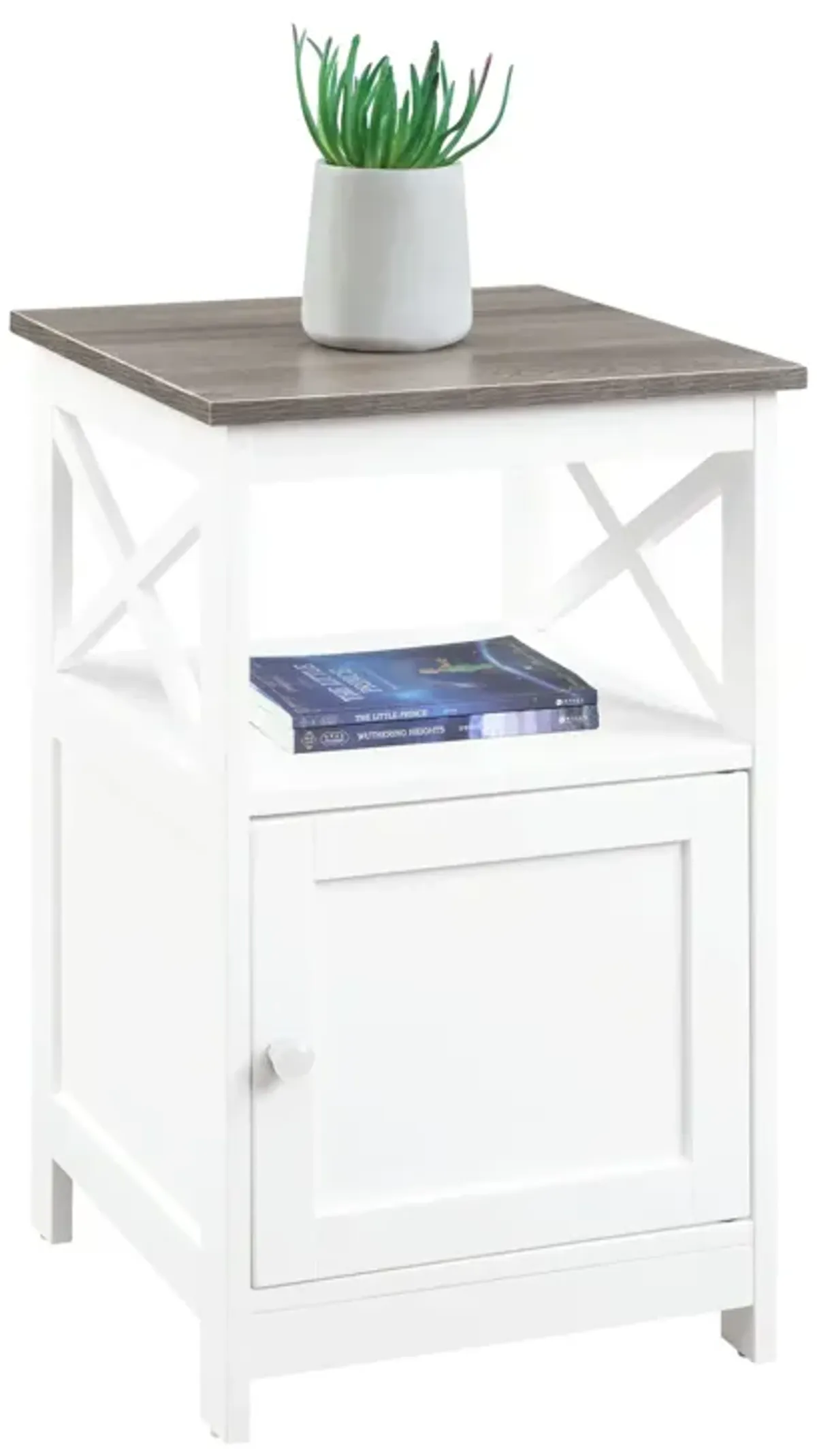 Convenience Concepts Oxford End Table with Storage Cabinet and Shelf, Driftwood/White