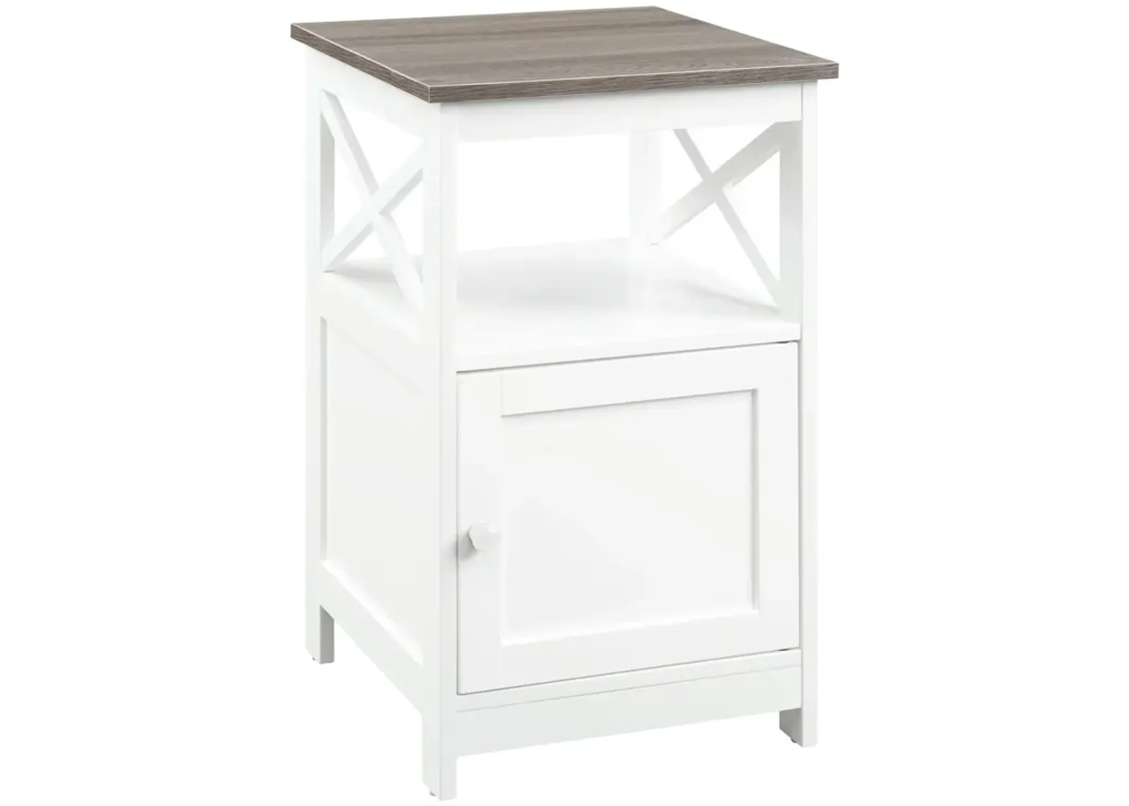 Convenience Concepts Oxford End Table with Storage Cabinet and Shelf, Driftwood/White