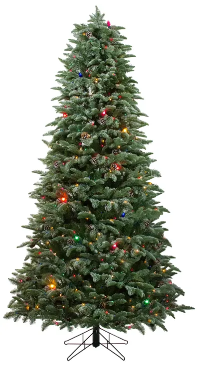 7.5' Pre-Lit Slim Flocked Dunton Spruce Artificial Christmas Tree - Multi-Color Lights