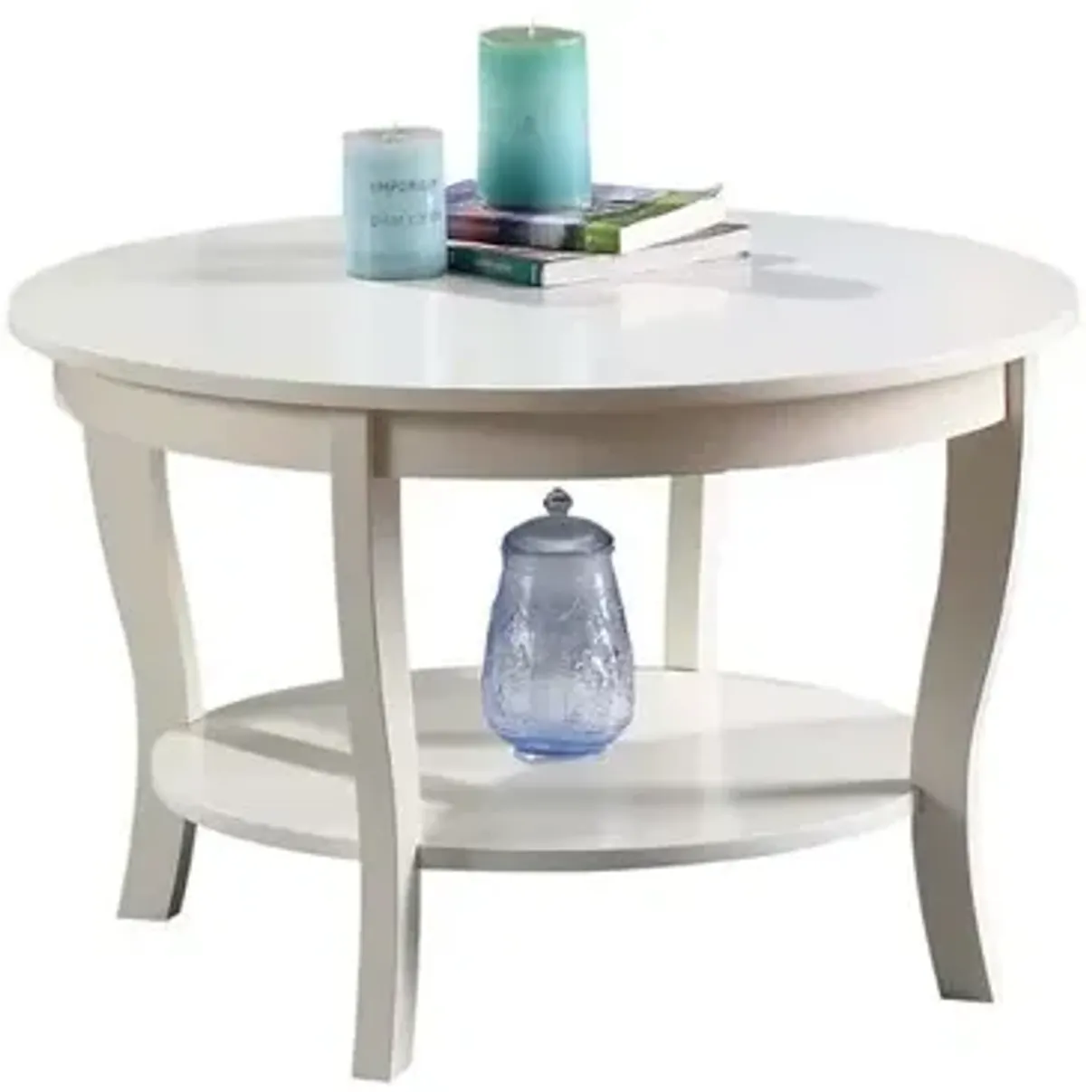 Convenience Concepts American Heritage Round Coffee Table with Shelf, White