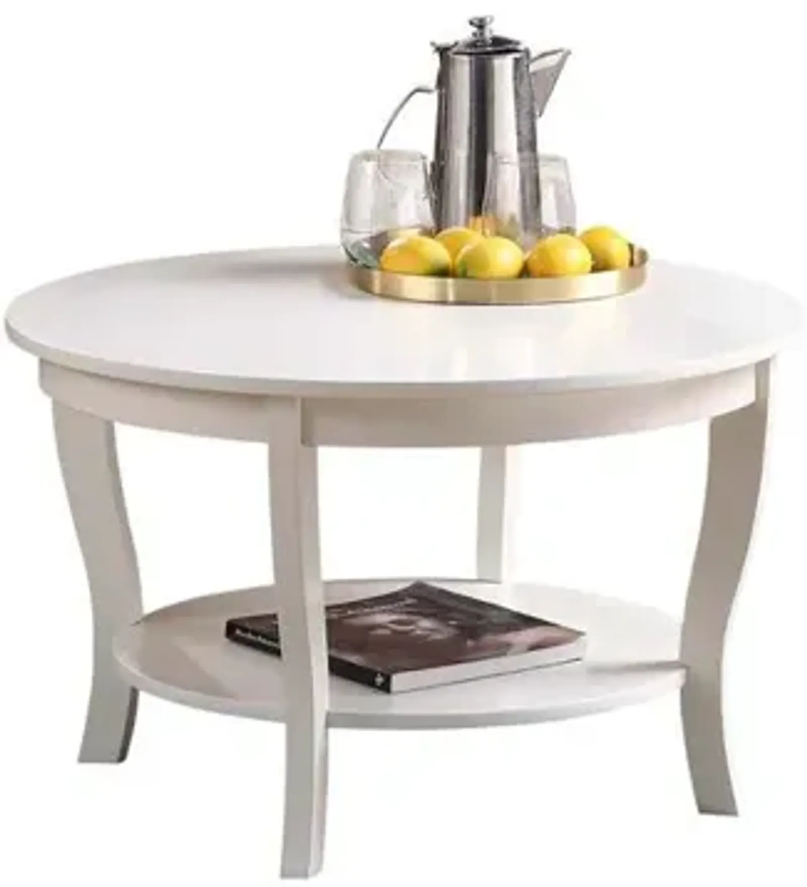 Convenience Concepts American Heritage Round Coffee Table with Shelf, White