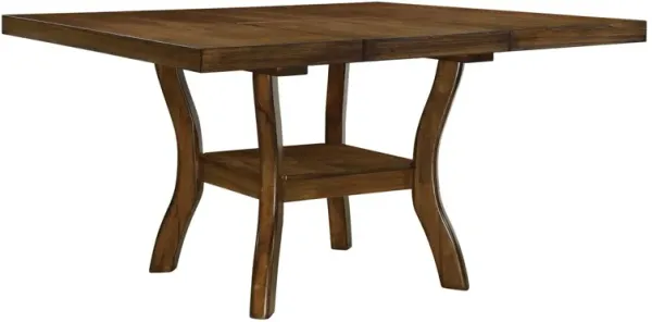 Transitional Brown Finish Dining Table With Lower Display Shelf And Extension Leaf Mindy
