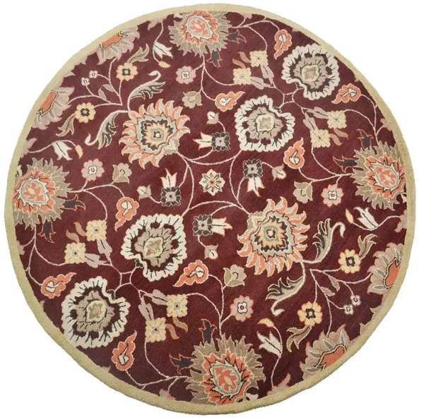 RUGSOTIC CARPETS HAND TUFTED WOOL ECO-FRIENDLY AREA RUGS  - 8'x8', Round Shape, Maroon, Classic Oriental Traditional  Design, High Pile Handmade Area Rugs for Living Room, Bed Room (K00712)