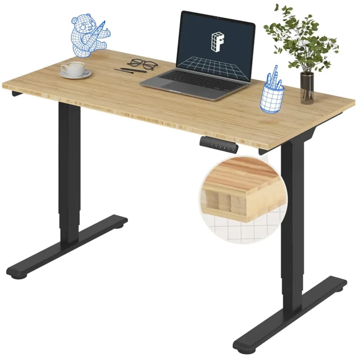 FLEXISPOT E6 Essential Solid Wood 3 Stages Dual Motor 71x30 Inch Electric Height Adjustable Standing Desk Whole-Piece Board Rubb