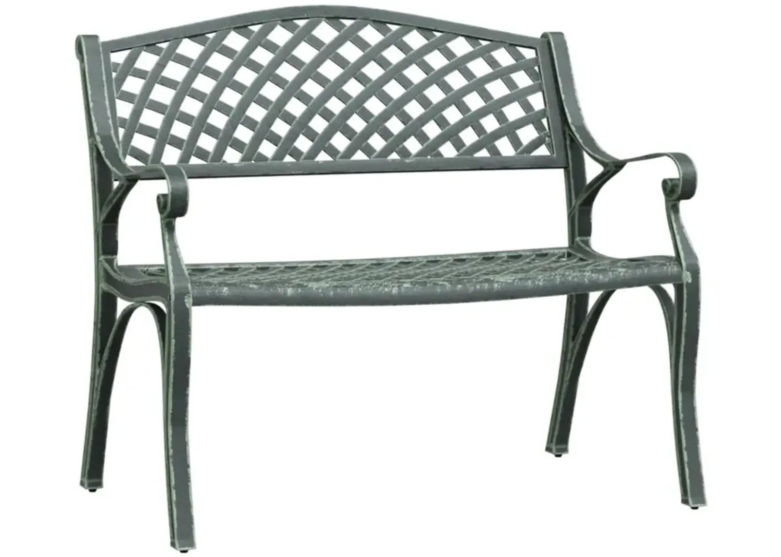 vidaXL Crafted Patio Bench - Comfortable 40.2" Cast Aluminum Green - Weather-Resistant - Charming Floral Detailing - Easy Assembly - Extra Sturdy with Cast Iron Legs