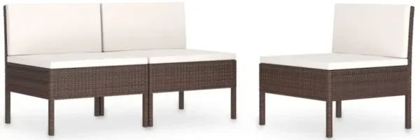 vidaXL Garden Chairs 3 pcs with Cushions Poly Rattan Brown