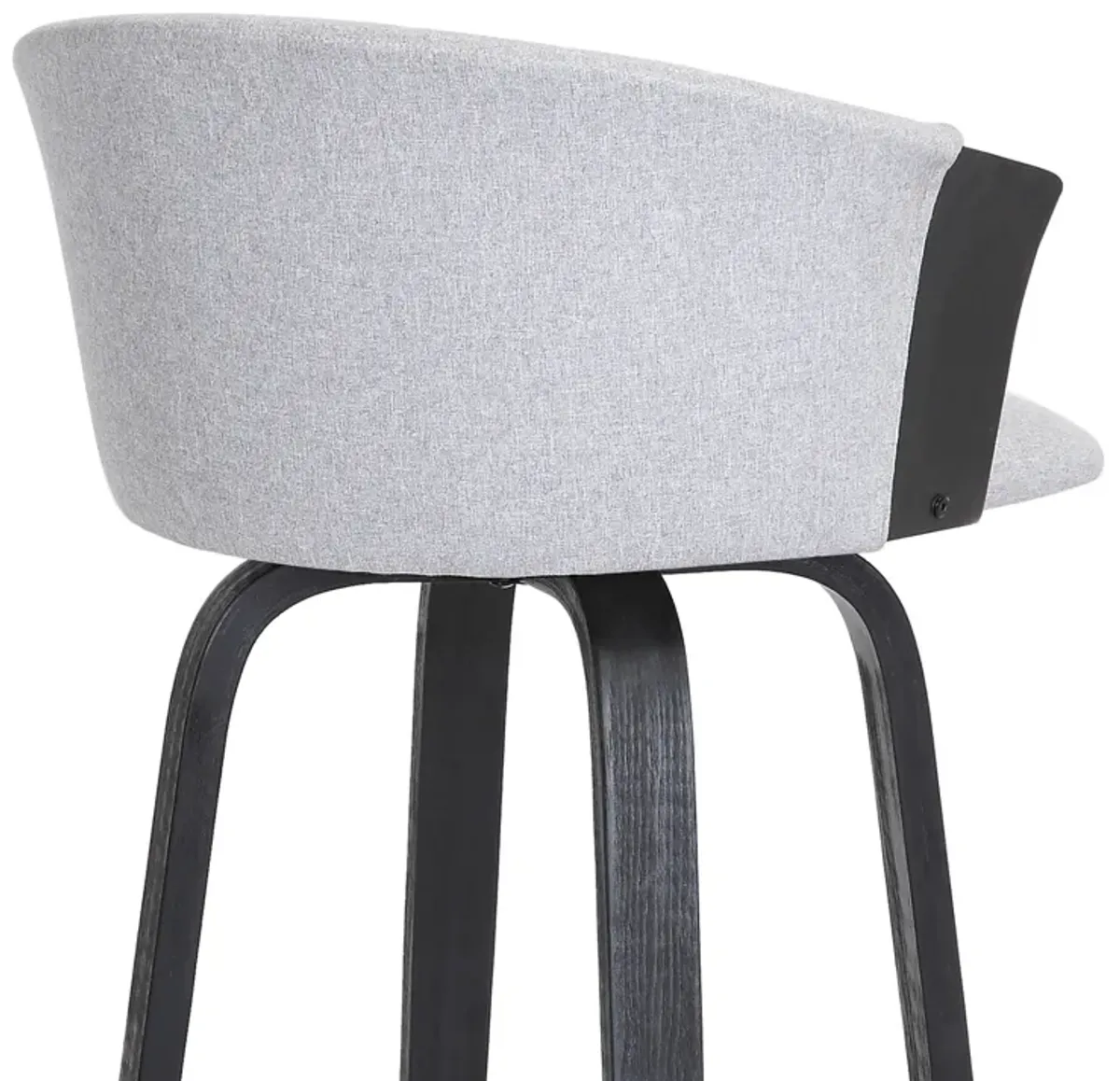 Diana Swivel Black Wood Bar Stool in Light Grey Fabric