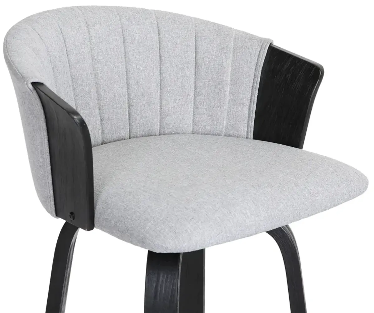 Diana Swivel Black Wood Bar Stool in Light Grey Fabric