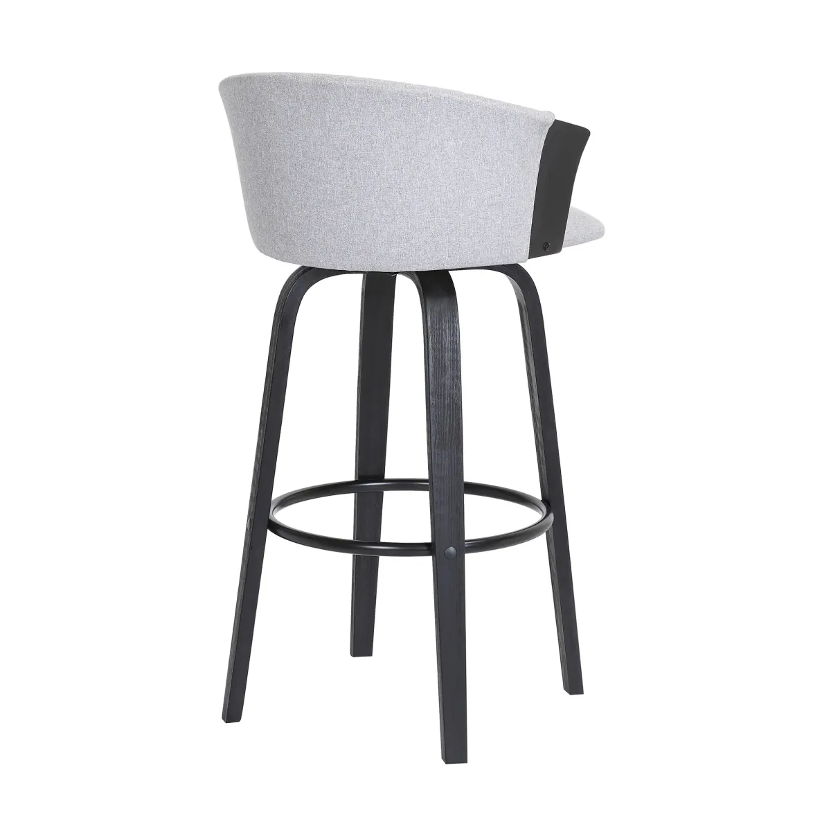 Diana Swivel Black Wood Bar Stool in Light Grey Fabric