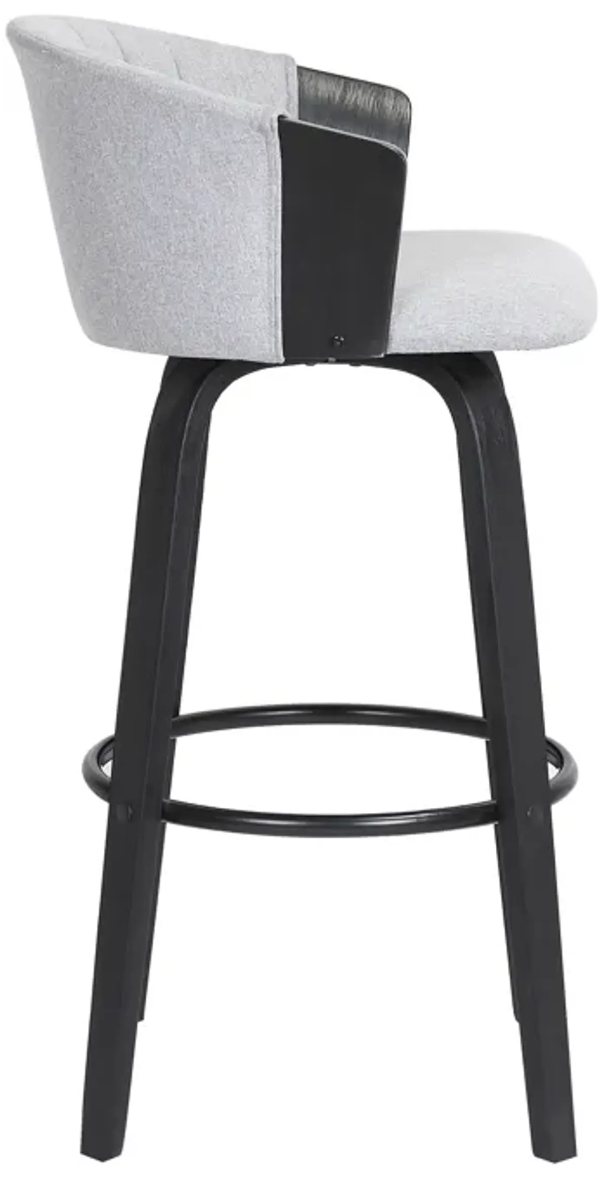 Diana Swivel Black Wood Bar Stool in Light Grey Fabric