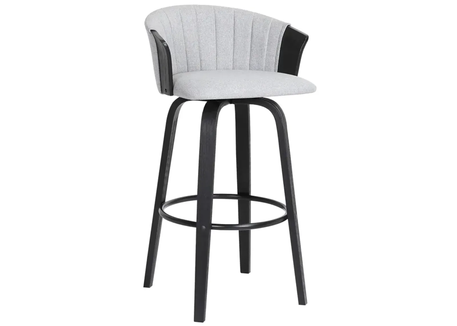 Diana Swivel Black Wood Bar Stool in Light Grey Fabric