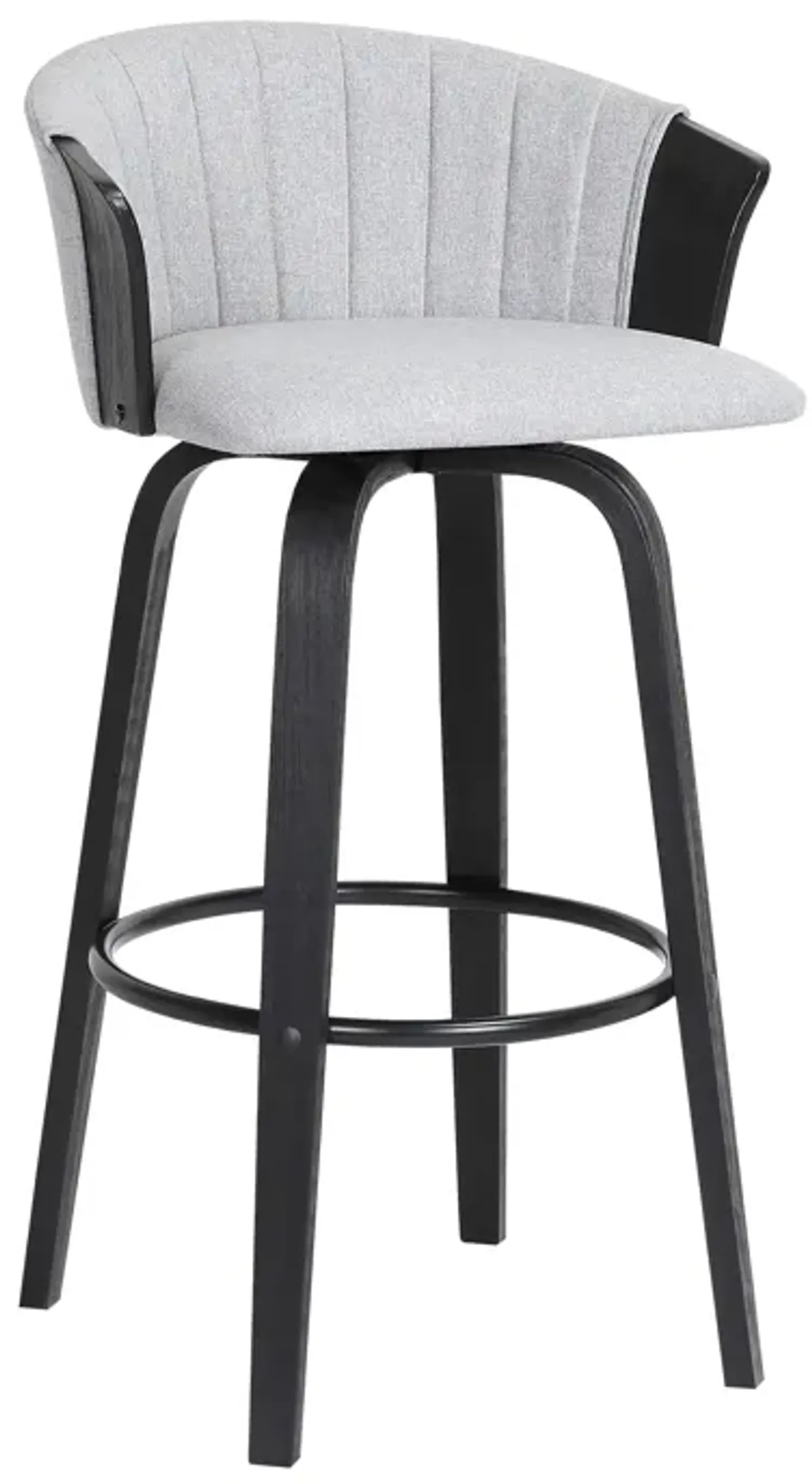 Diana Swivel Black Wood Bar Stool in Light Grey Fabric