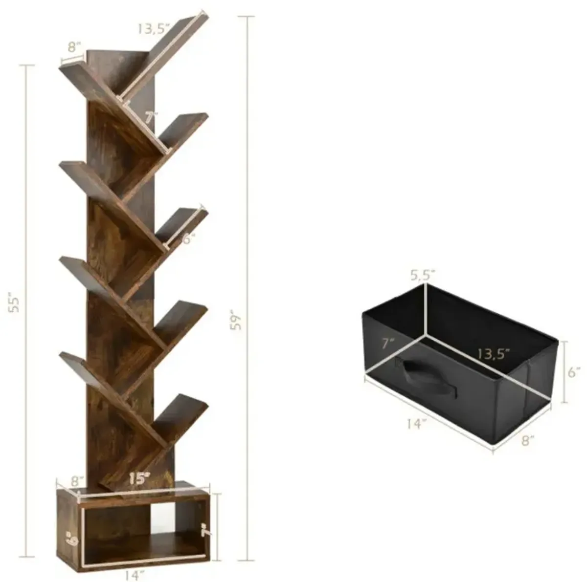 10-Tier Bookshelf with Drawer Free-standing Storage Bookcase