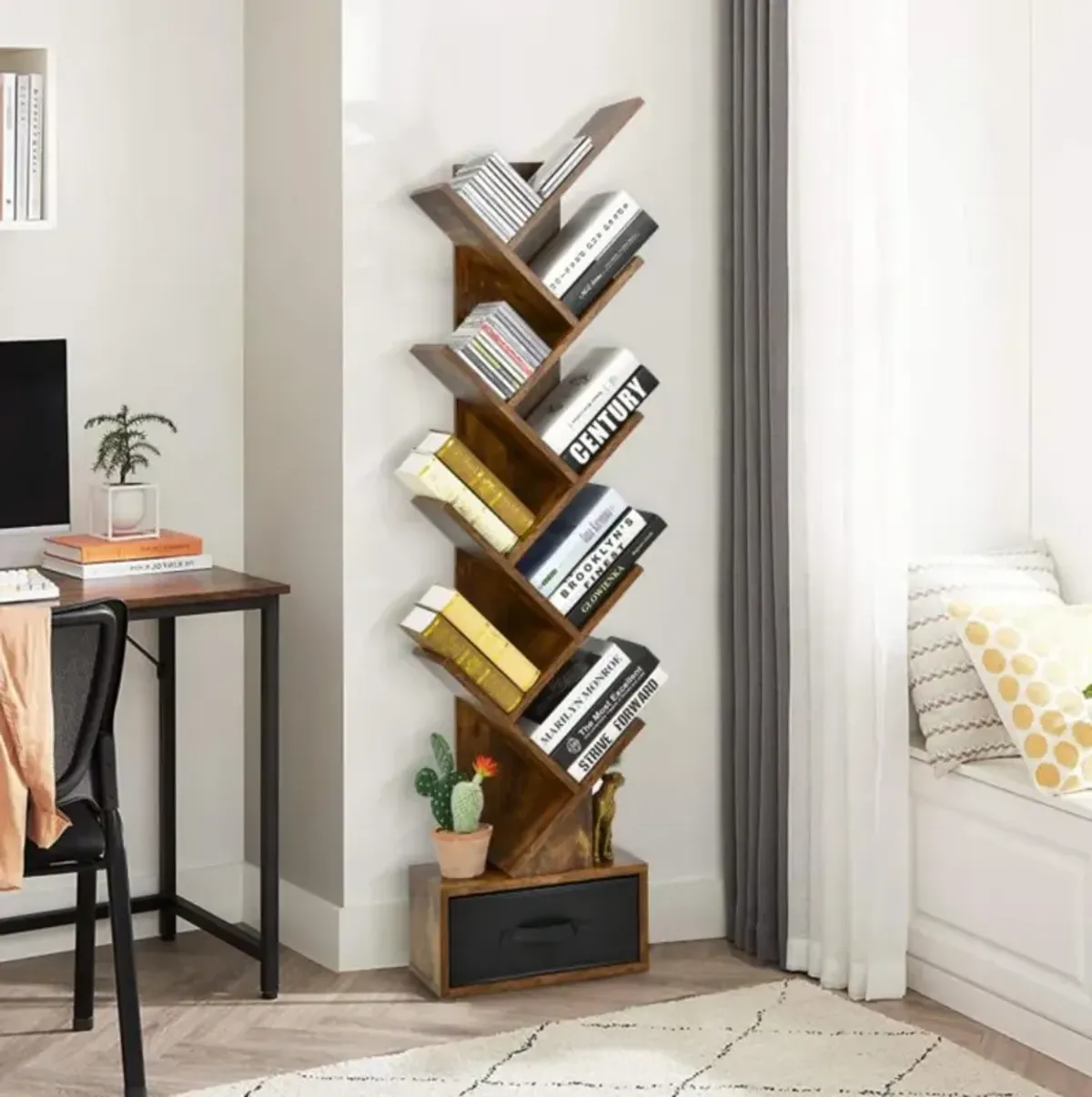 10-Tier Bookshelf with Drawer Free-standing Storage Bookcase