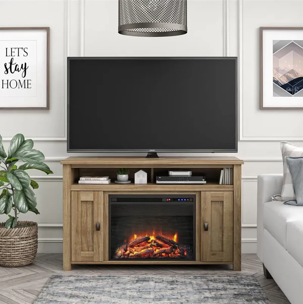 Ameriwood Home Farmington Electric Fireplace Space Heater TV Console for TVs up to 50"