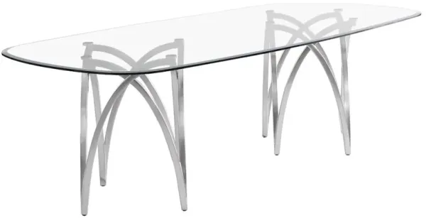 Best Quality Furniture Large Clear Tempered Glass Dining Table Brushed Silver Matte Chrome-Plated Base