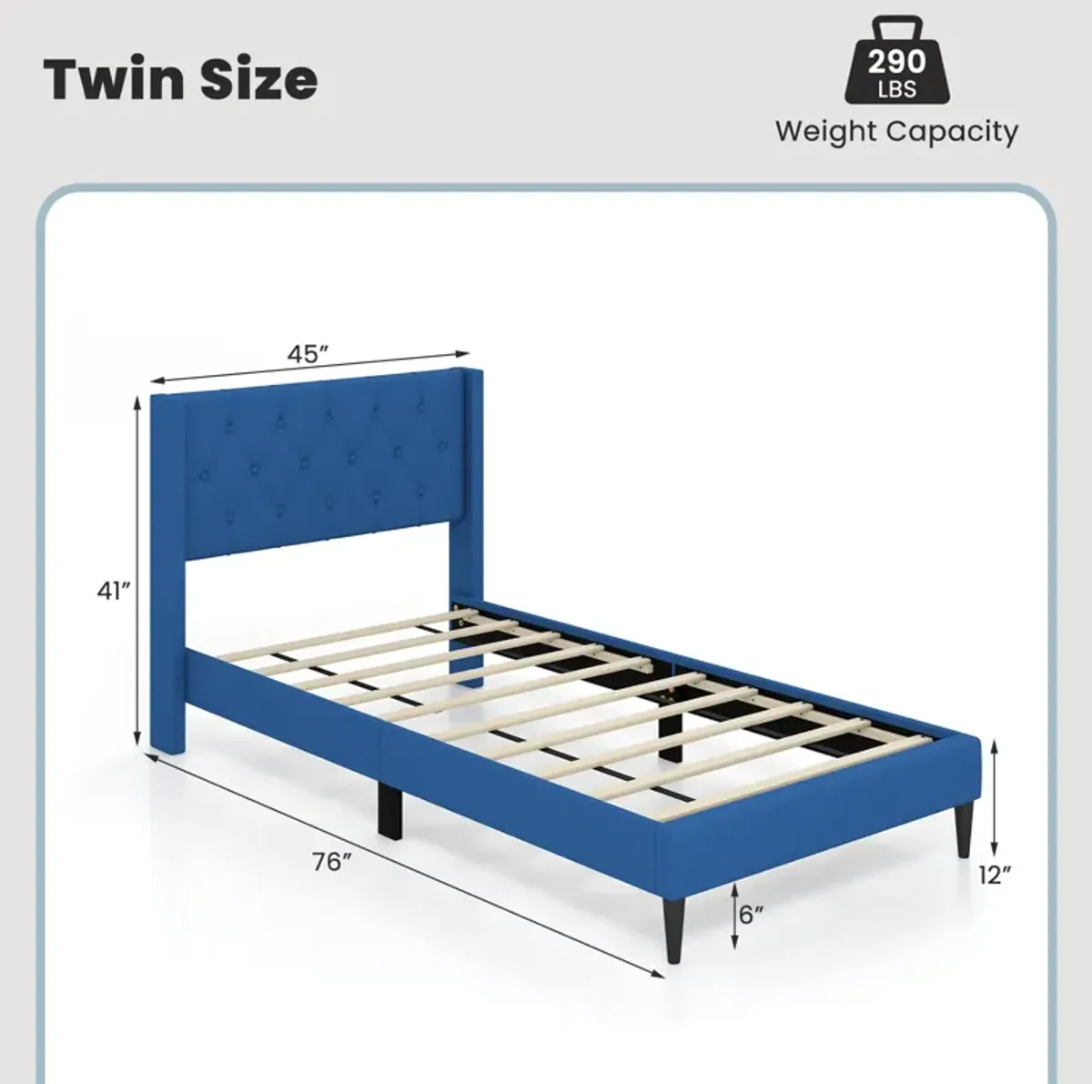 Twin Size Upholstered Platform Bed with Button Tufted Wingback Headboard