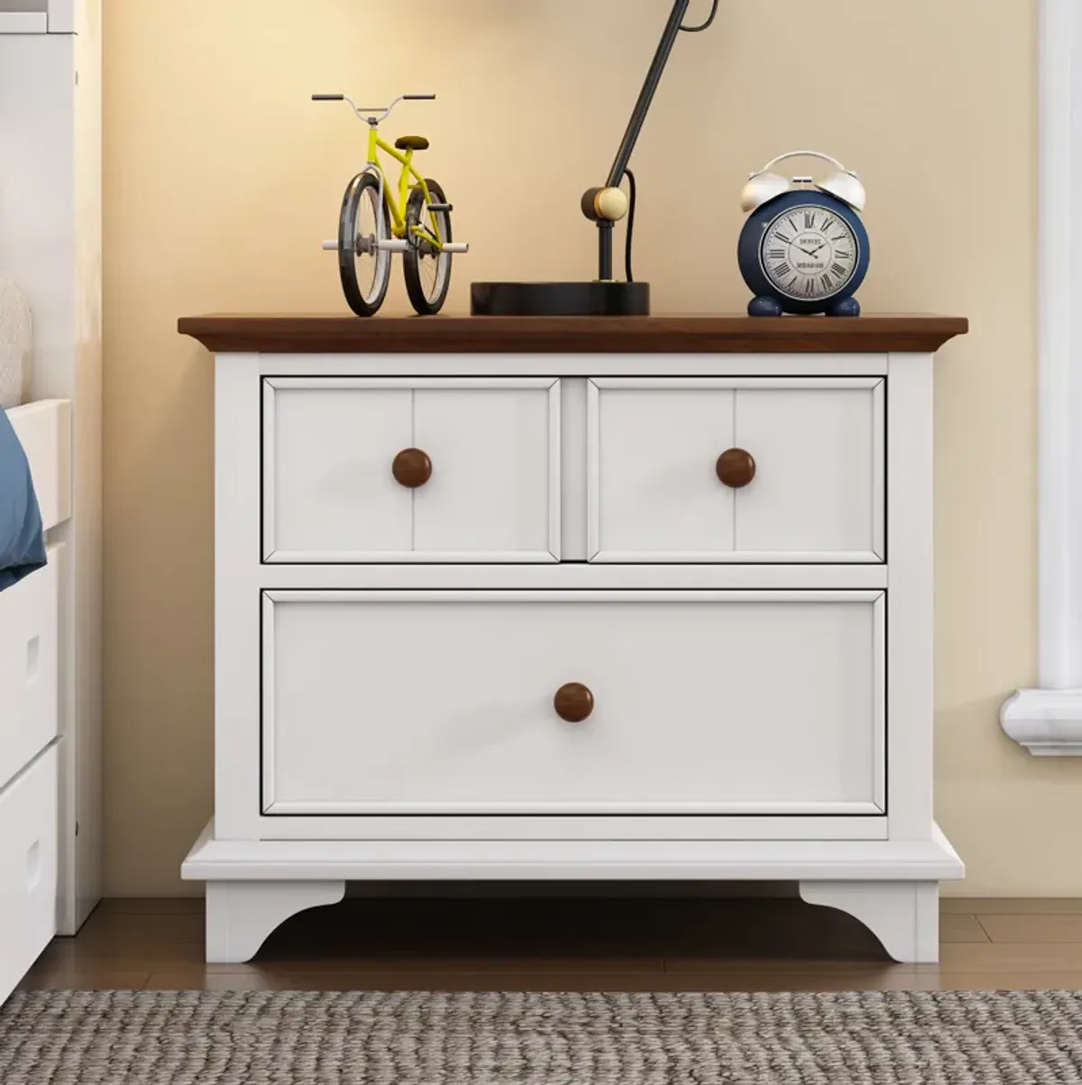 Streamdale Wooden Two-Drawer Nightstand for Kids' Room