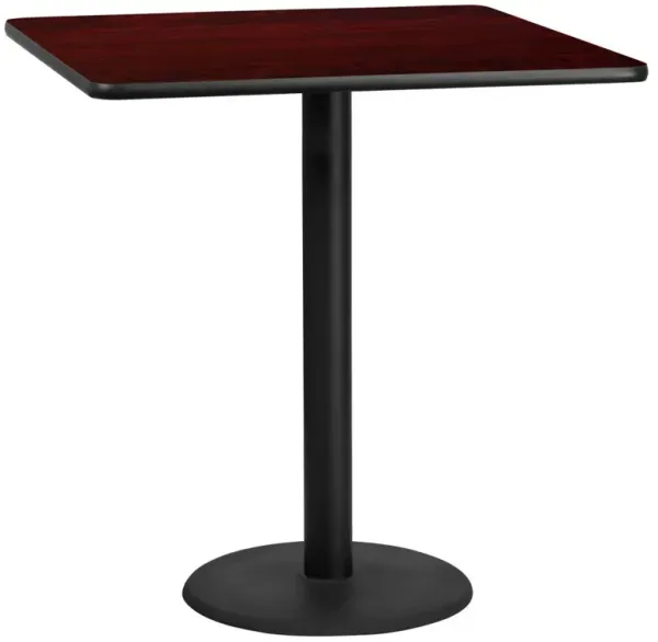 Flash Furniture 42'' Square Mahogany Laminate Table Top with 24'' Round Bar Height Table Base