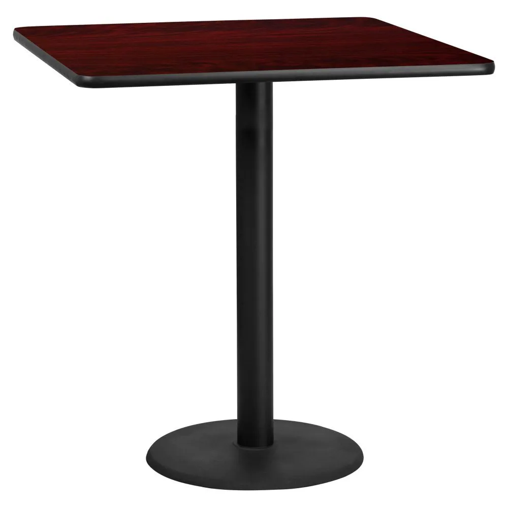 Flash Furniture 42'' Square Mahogany Laminate Table Top with 24'' Round Bar Height Table Base