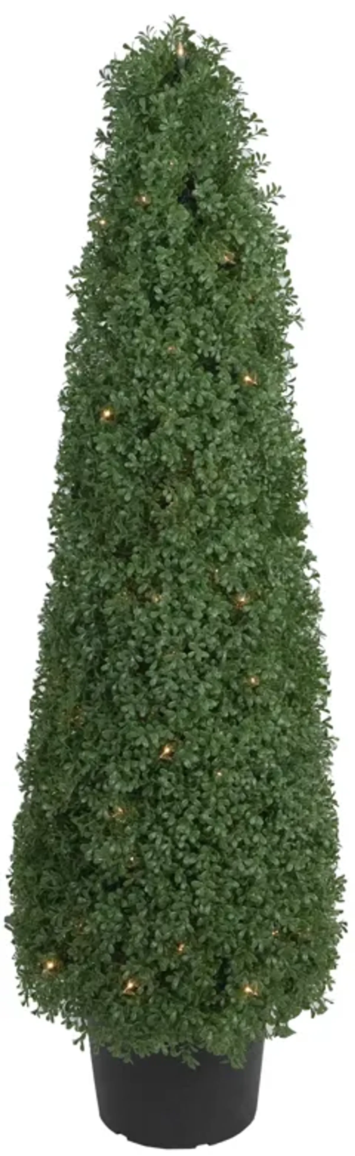 4' Pre-Lit Artificial Boxwood Cone Topiary Tree with Round Pot  Clear Lights