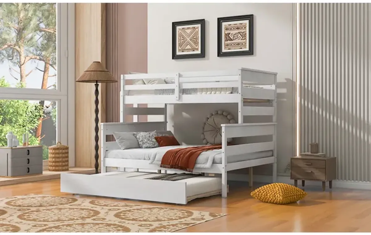 Wood Twin Over Full Bunk Bed With Twin Size Trundle, White