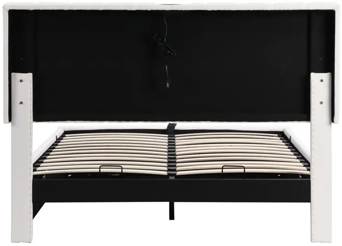 Merax Upholstered LED Light Platform Bed with Hydraulic Storage