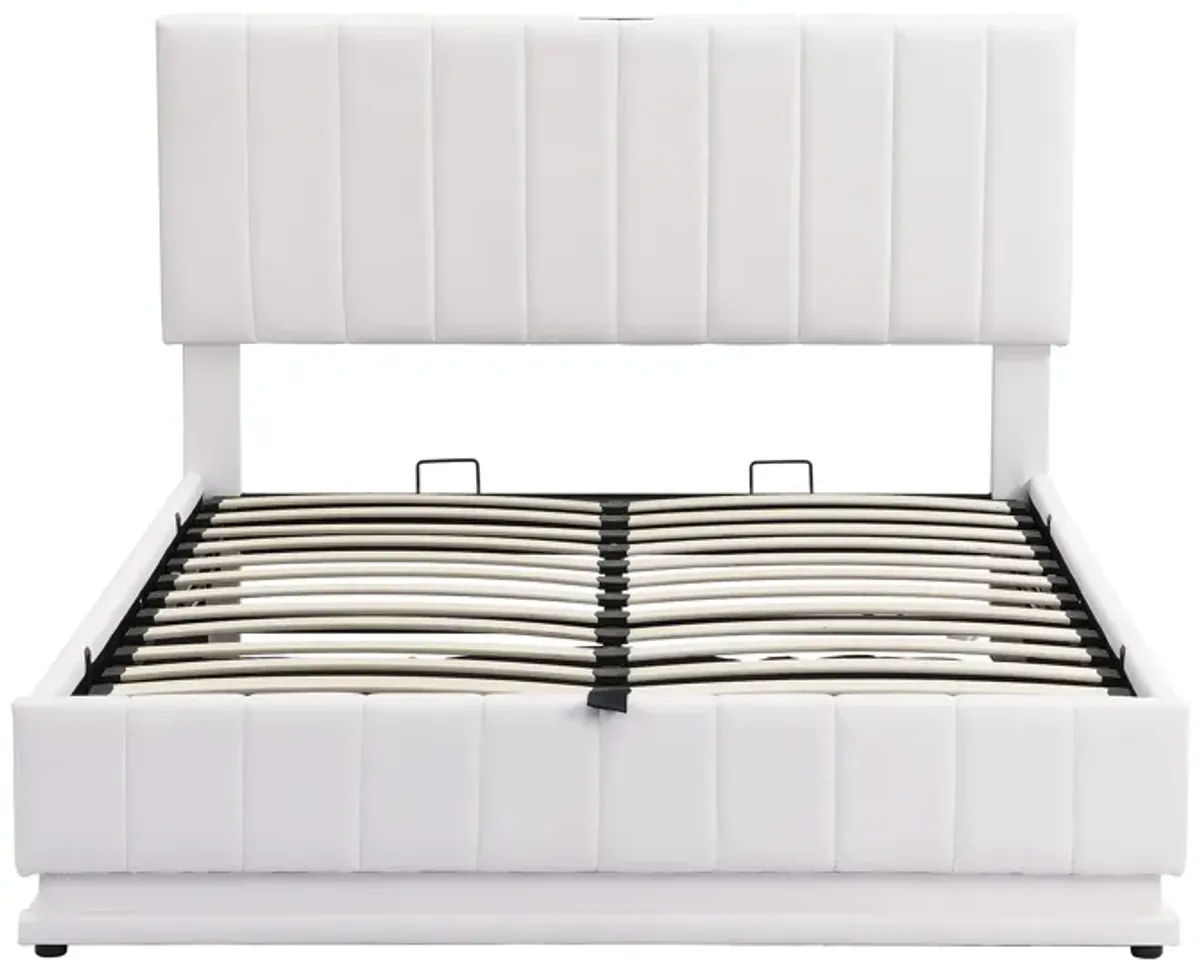 Merax Upholstered LED Light Platform Bed with Hydraulic Storage