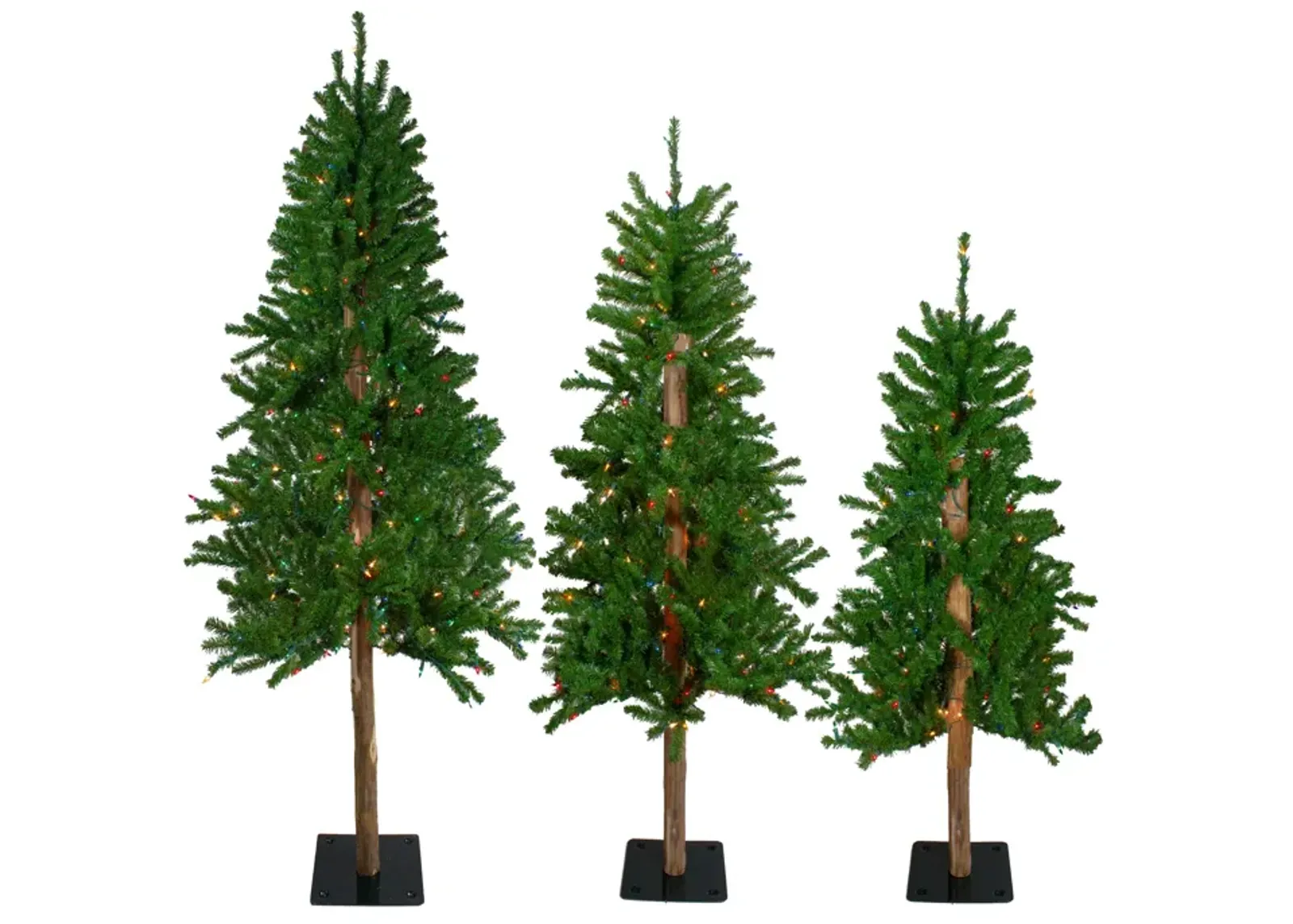 Set of 3 Pre-Lit Slim Alpine Artificial Christmas Trees 6' - Multi Lights