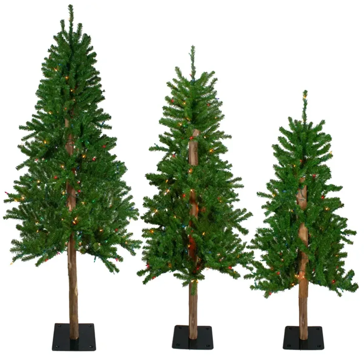 Set of 3 Pre-Lit Slim Alpine Artificial Christmas Trees 6' - Multi Lights