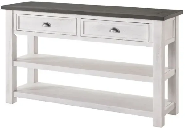 Coastal Rectangular Wooden Console Table with 2 Drawers, White and Gray-Benzara