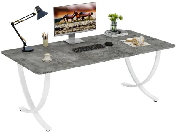 Executive Desk, 63” W x 31.5” D Large Office Desk, Modern Computer Desk Conference Table Meeting Room Table, Business Furniture for Home Office, Gray and White