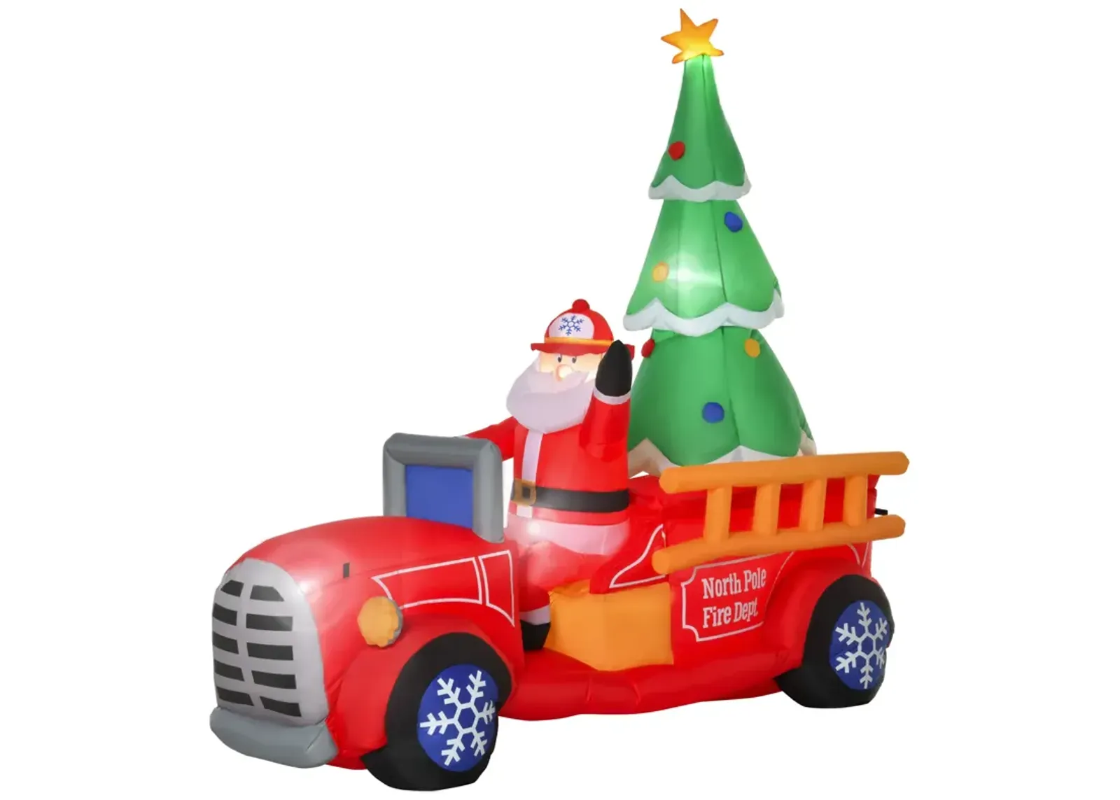 7.5ft Christmas Holiday Yard Inflatable Blow Up Santa Fire Truck w/ Tree & LED