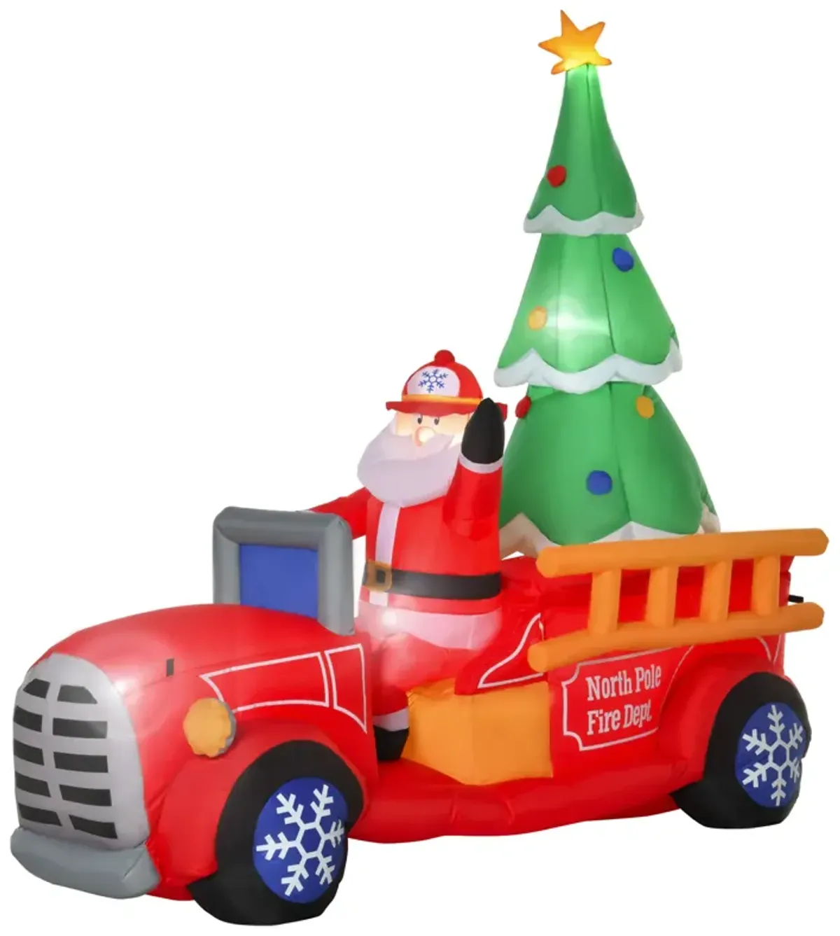 7.5ft Christmas Holiday Yard Inflatable Blow Up Santa Fire Truck w/ Tree & LED