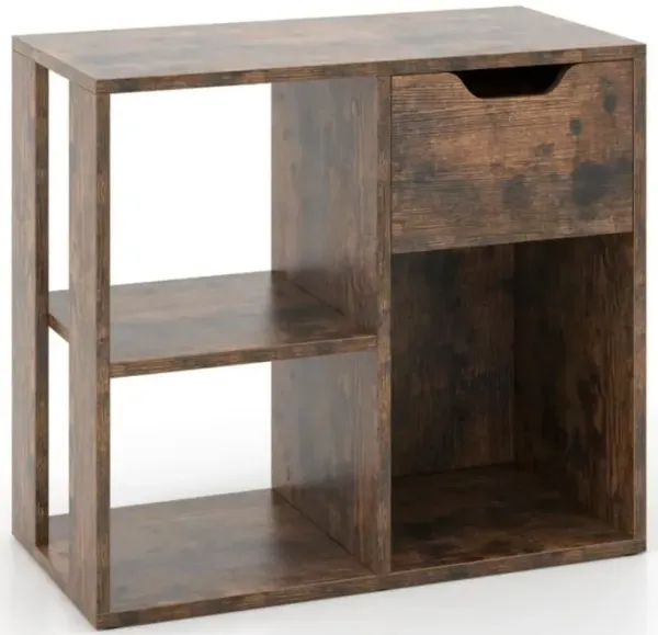 Hivvago 3-Cube Bookcase 2-tier Wooden Storage Shelf with Pull-out Drawer