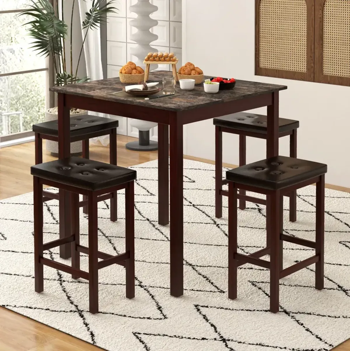 5-Piece Bar Table Set Counter-Height Dining Table and 4 Bar Stools