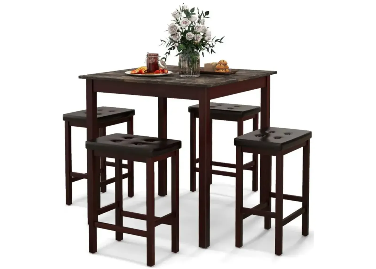 5-Piece Bar Table Set Counter-Height Dining Table and 4 Bar Stools