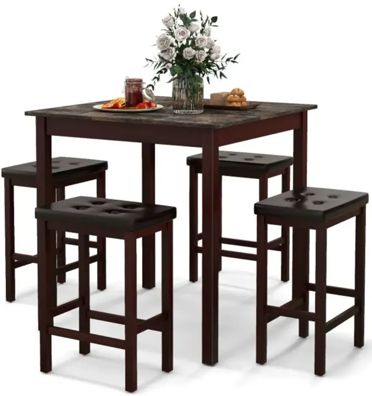 5-Piece Bar Table Set Counter-Height Dining Table and 4 Bar Stools