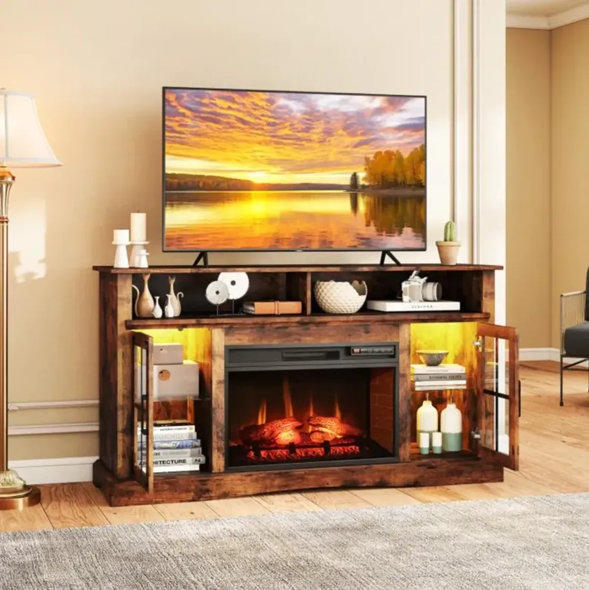 Hivvago Fireplace TV Stand with Remote Controls and Thermostat for TVs Up to 50 Inch