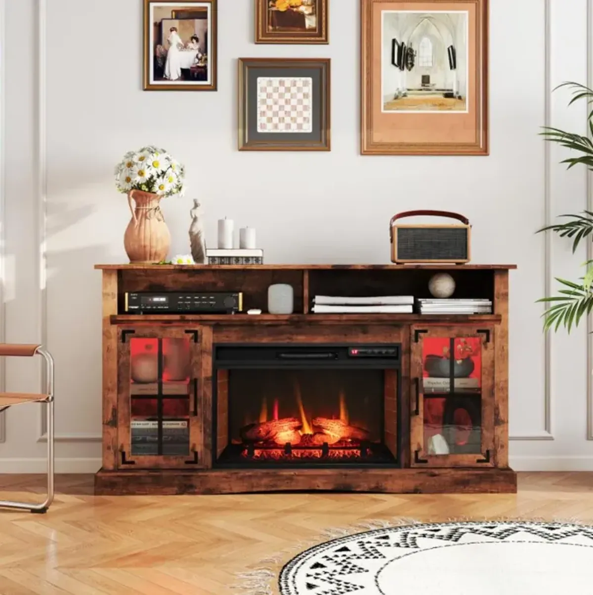 Hivvago Fireplace TV Stand with Remote Controls and Thermostat for TVs Up to 50 Inch