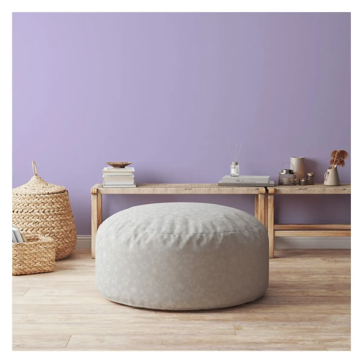 Hivvago 24" Grey Round Abstract Pouf Ottoman