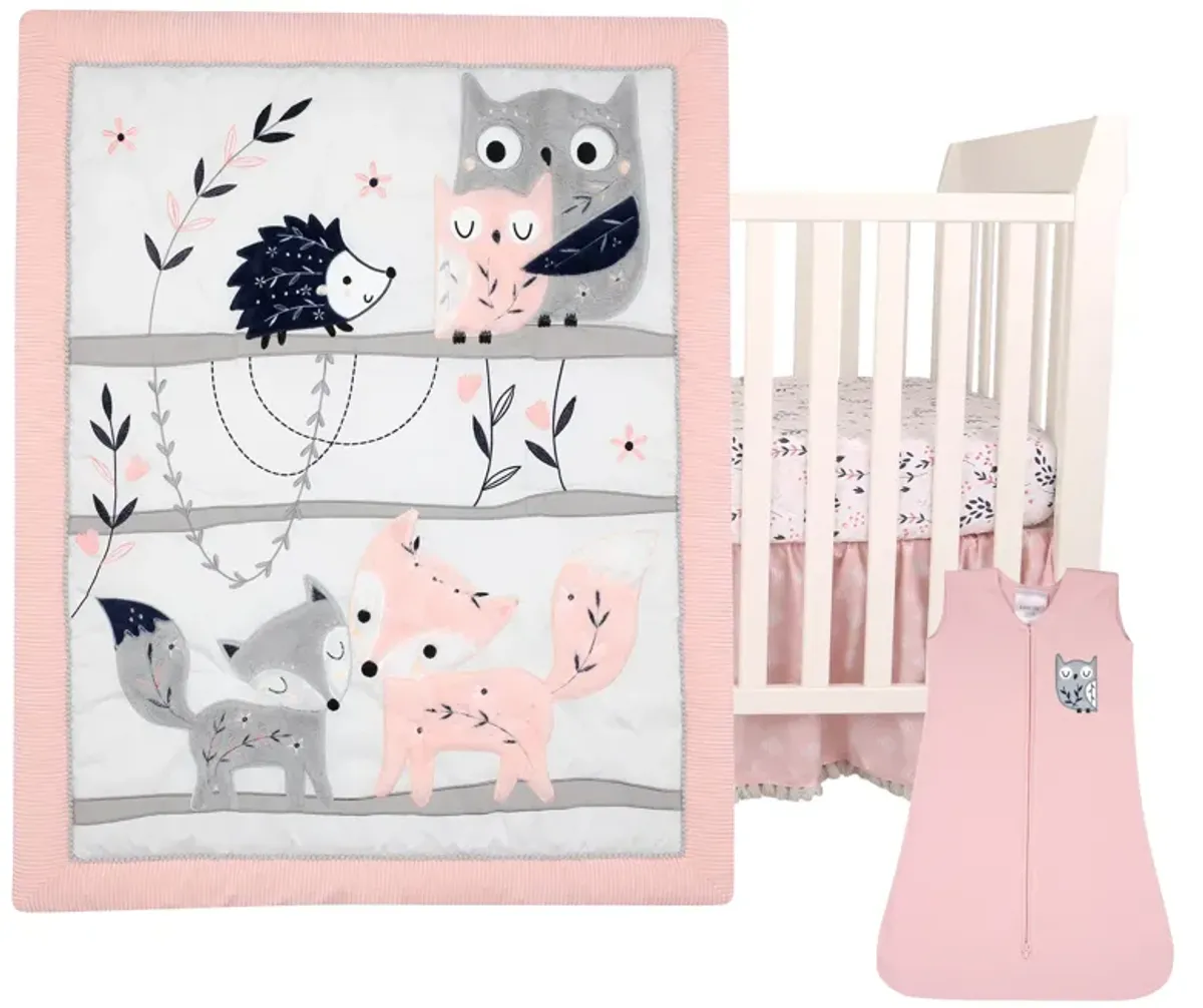 Lambs & Ivy Forever Friends 4-Piece Nursery Crib Baby Bedding Set - Blue, Pink