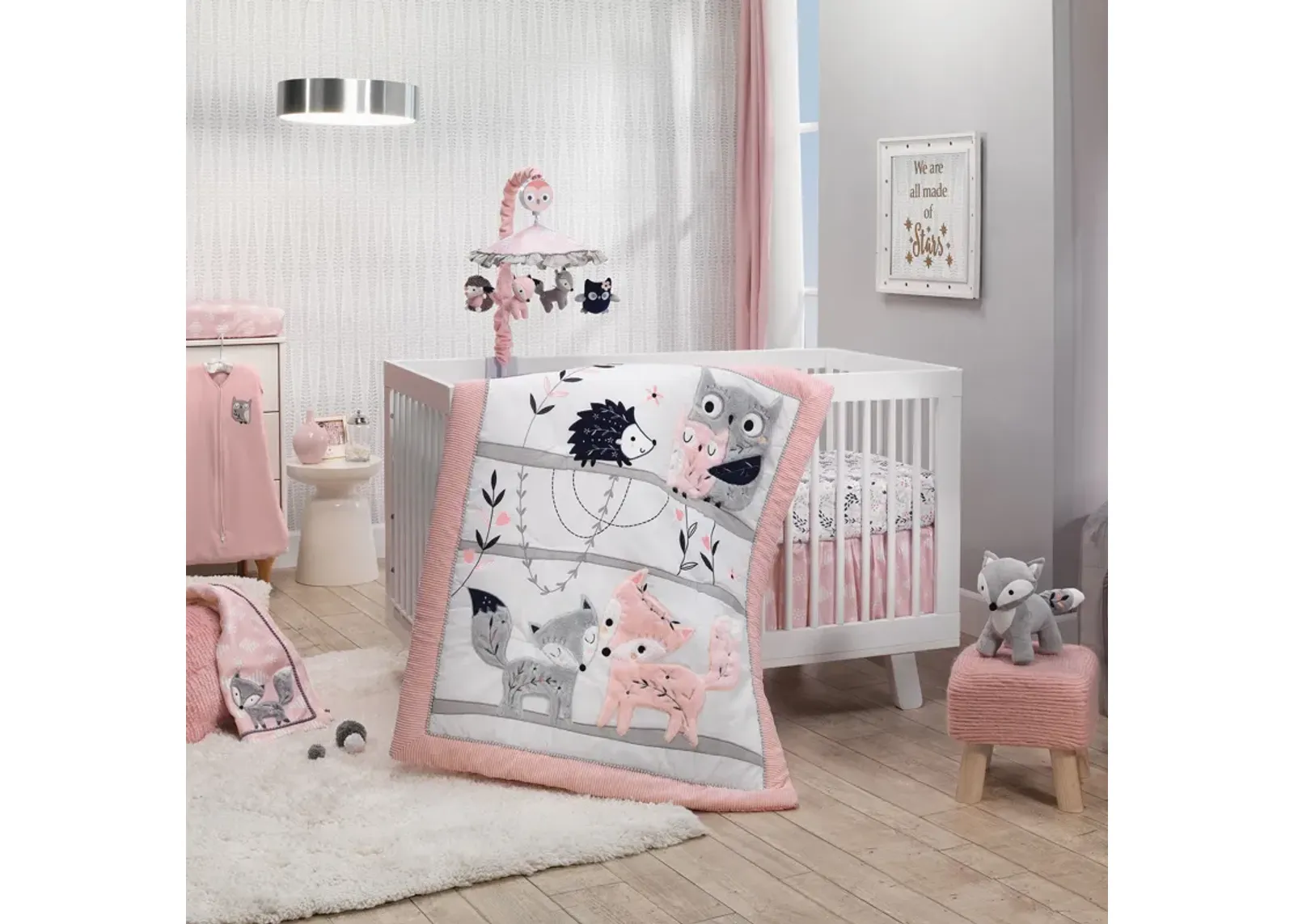 Lambs & Ivy Forever Friends 4-Piece Nursery Crib Baby Bedding Set - Blue, Pink