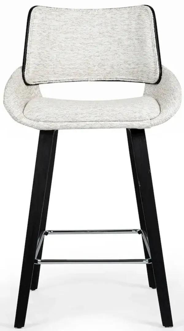 Glamour Home Bea White Two-Toned Linen Fabric Counter Stool with Black Wood Legs