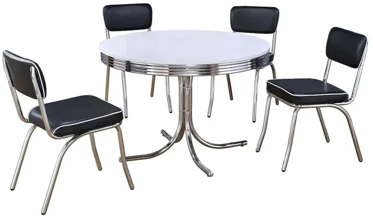 Retro 5-piece Round Dining Table Set White and Black