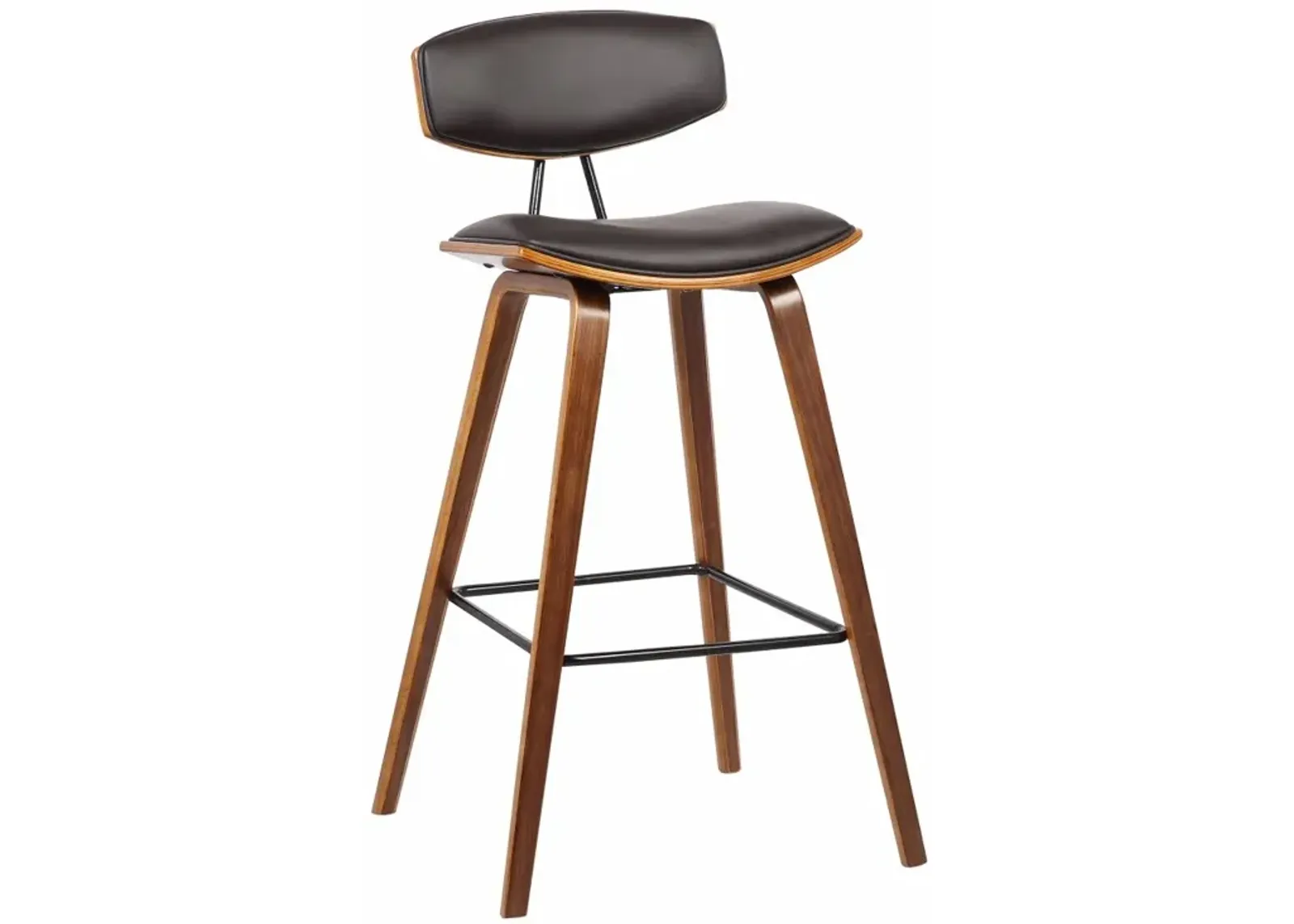 Wooden Frame Leatherette Barstool with Flared Legs, Brown-Benzara