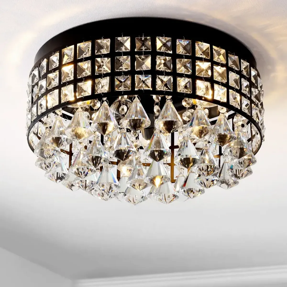 Meredith 3-Light Crystal Drops/Metal LED Flush Mount