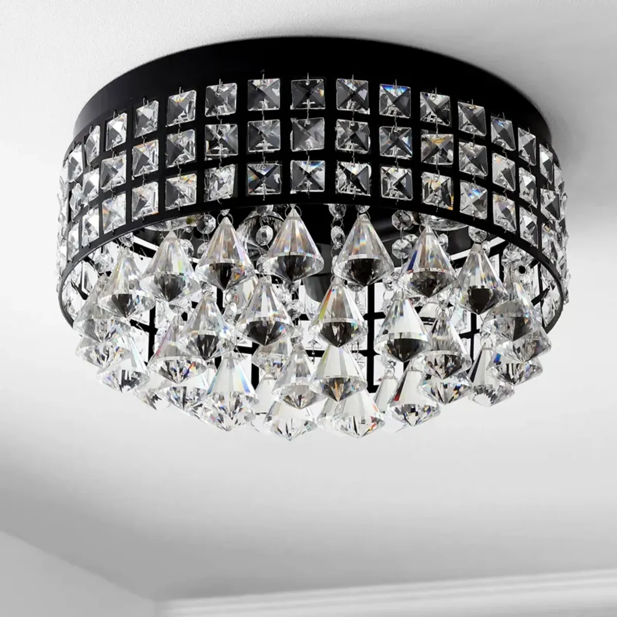 Meredith 3-Light Crystal Drops/Metal LED Flush Mount