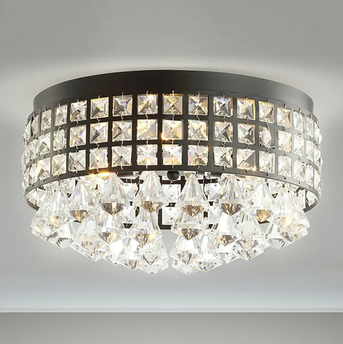 Meredith 3-Light Crystal Drops/Metal LED Flush Mount