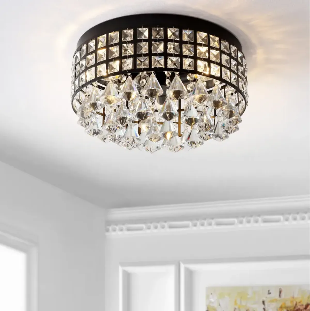 Meredith 3-Light Crystal Drops/Metal LED Flush Mount